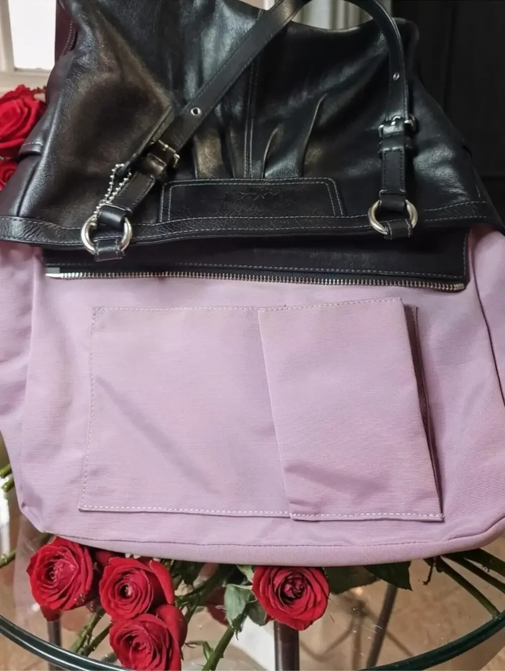 Coach Leather Tote 3 Piece Bundle Black Pink Wristlet Scarf